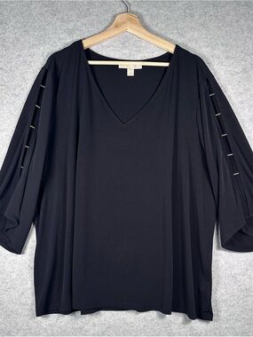 Michael Kors Black V-Neck Split Sleeve Blouse